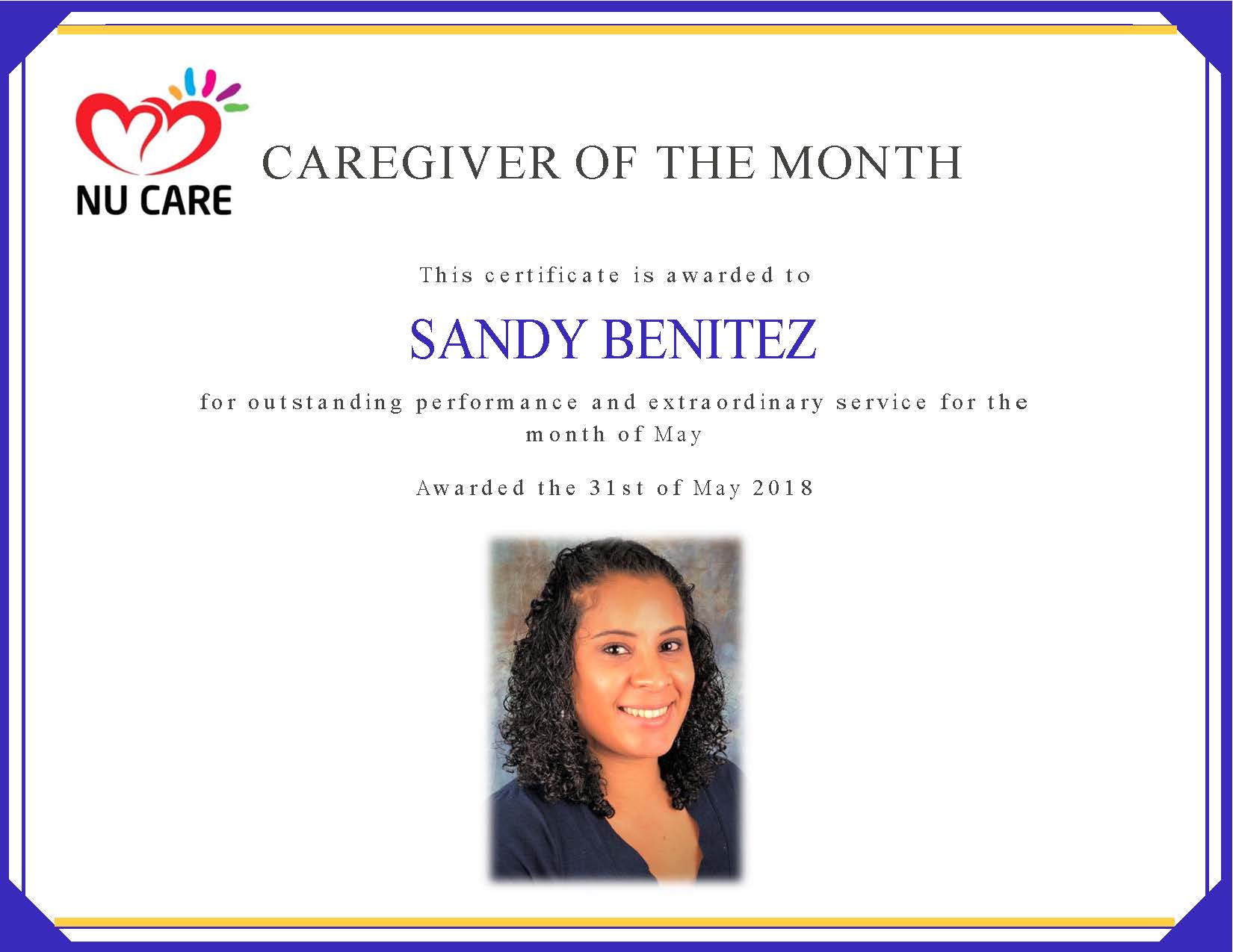 Caregiver of the Month Sandy Benitez